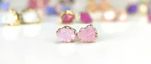 Raw Rose Quartz stud earrings