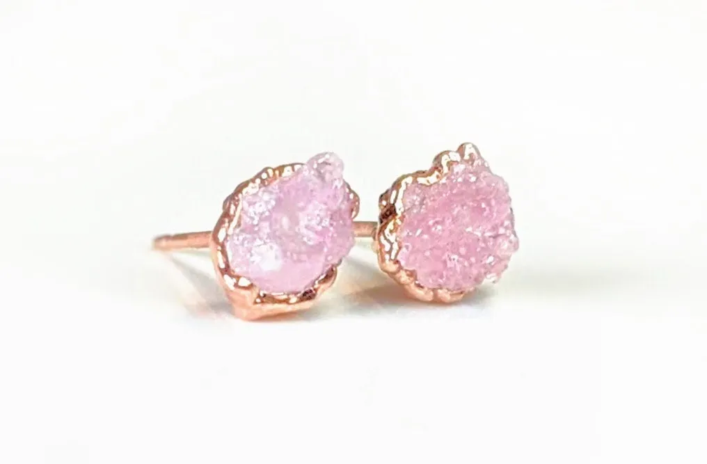 Raw Rose Quartz stud earrings