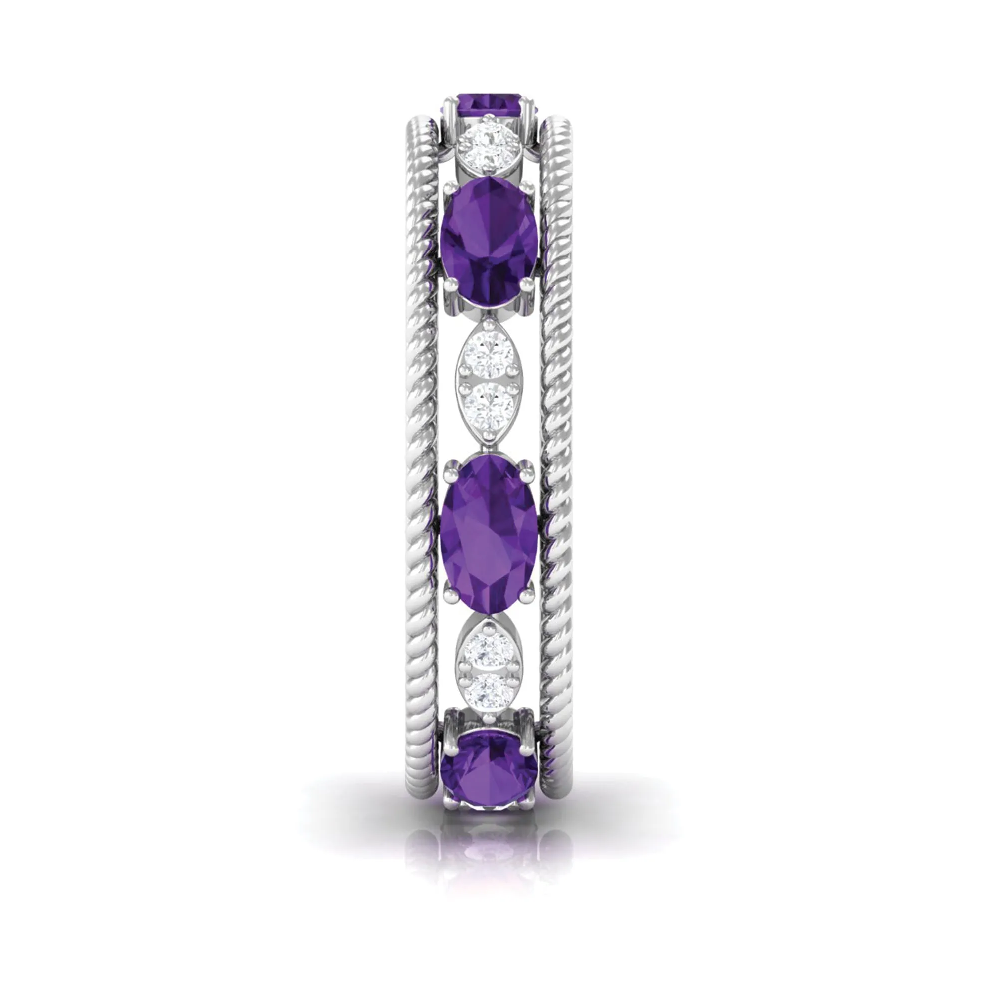 Real Amethyst and Diamond Eternity Band Ring
