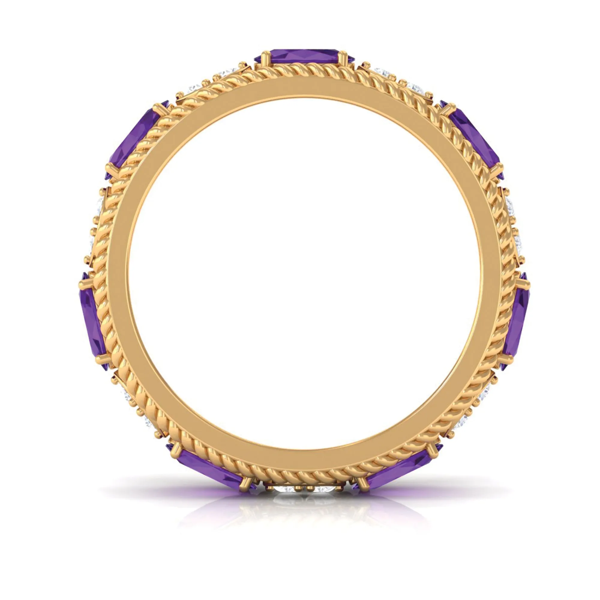 Real Amethyst and Diamond Eternity Band Ring