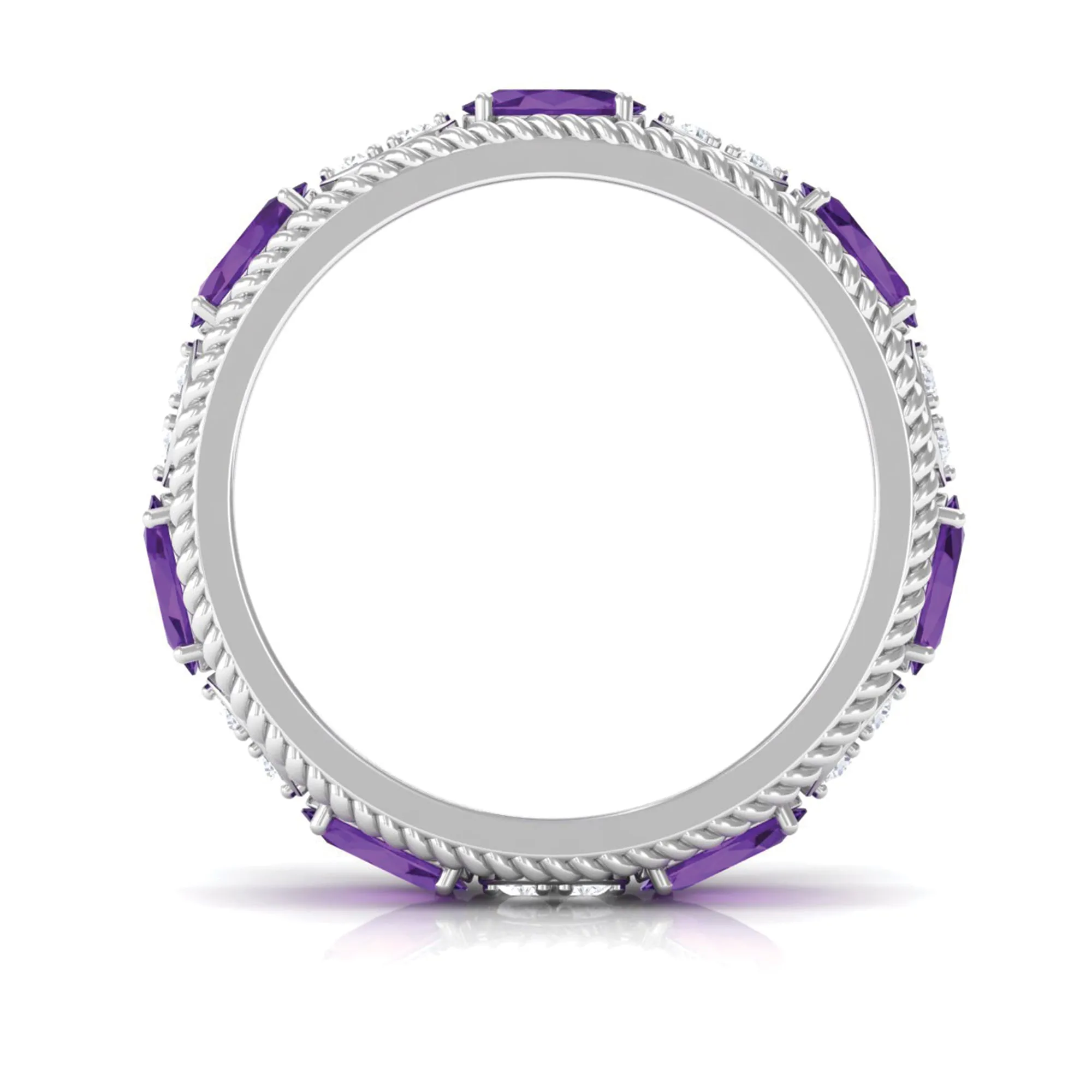 Real Amethyst and Diamond Eternity Band Ring