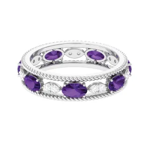 Real Amethyst and Diamond Eternity Band Ring