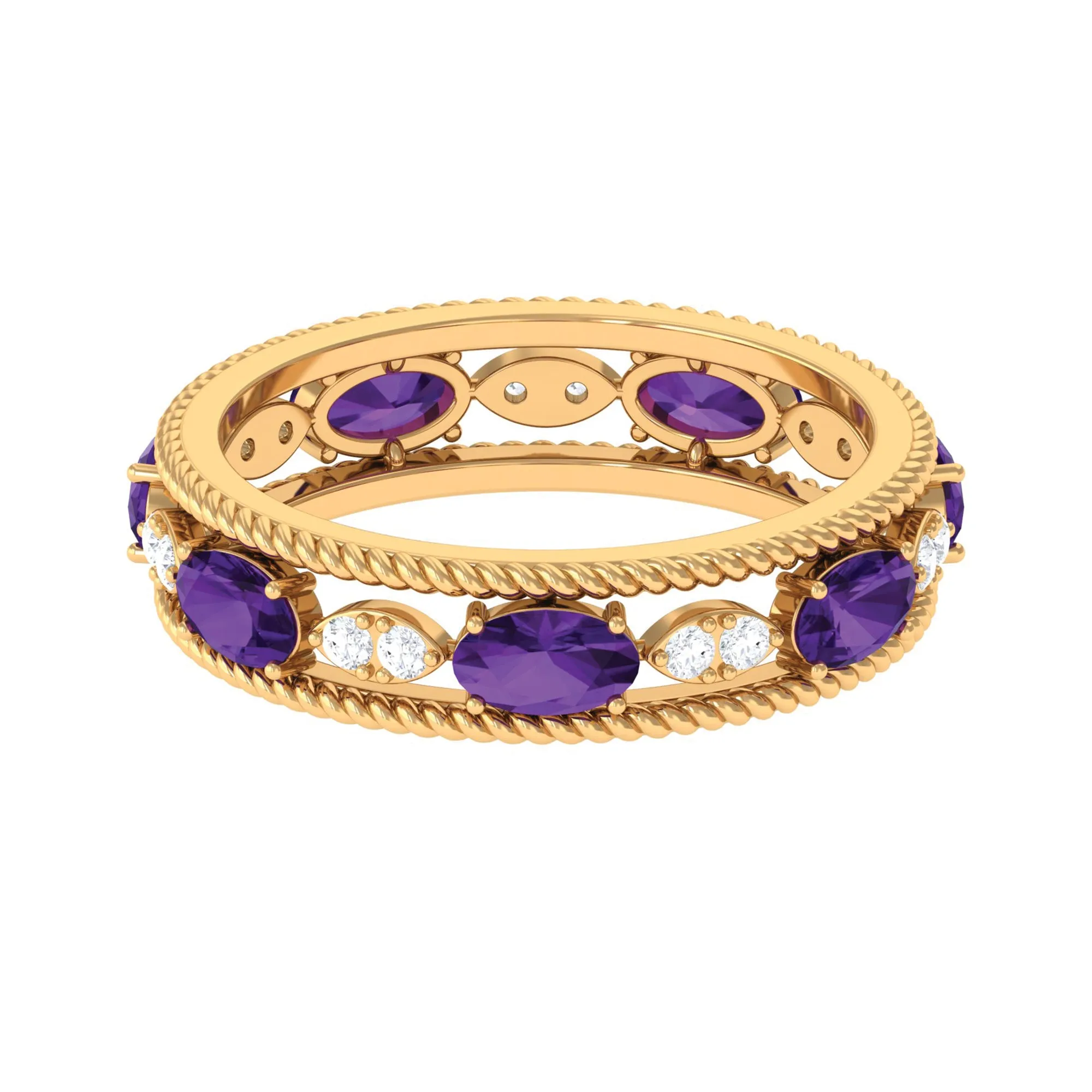 Real Amethyst and Diamond Eternity Band Ring