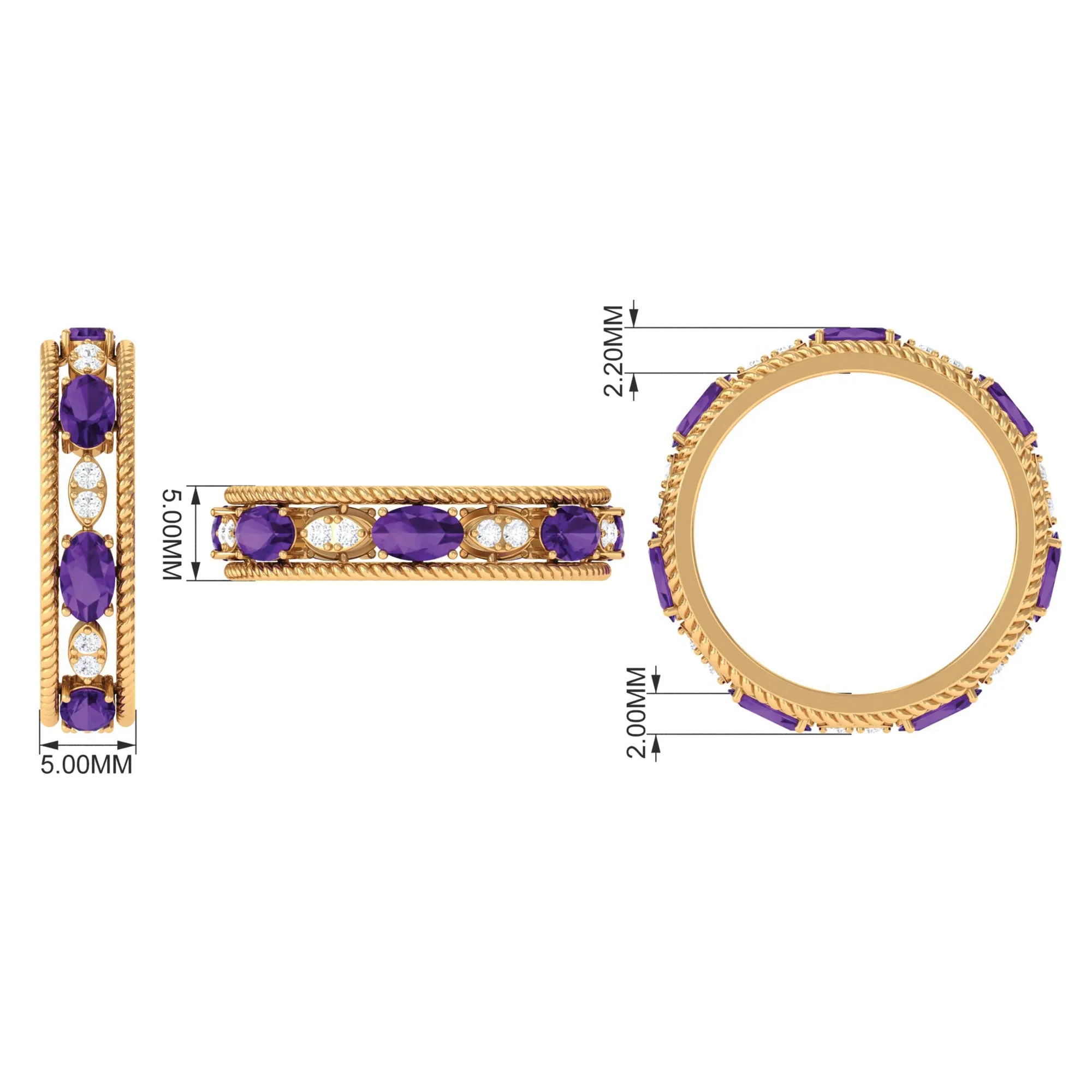 Real Amethyst and Diamond Eternity Band Ring