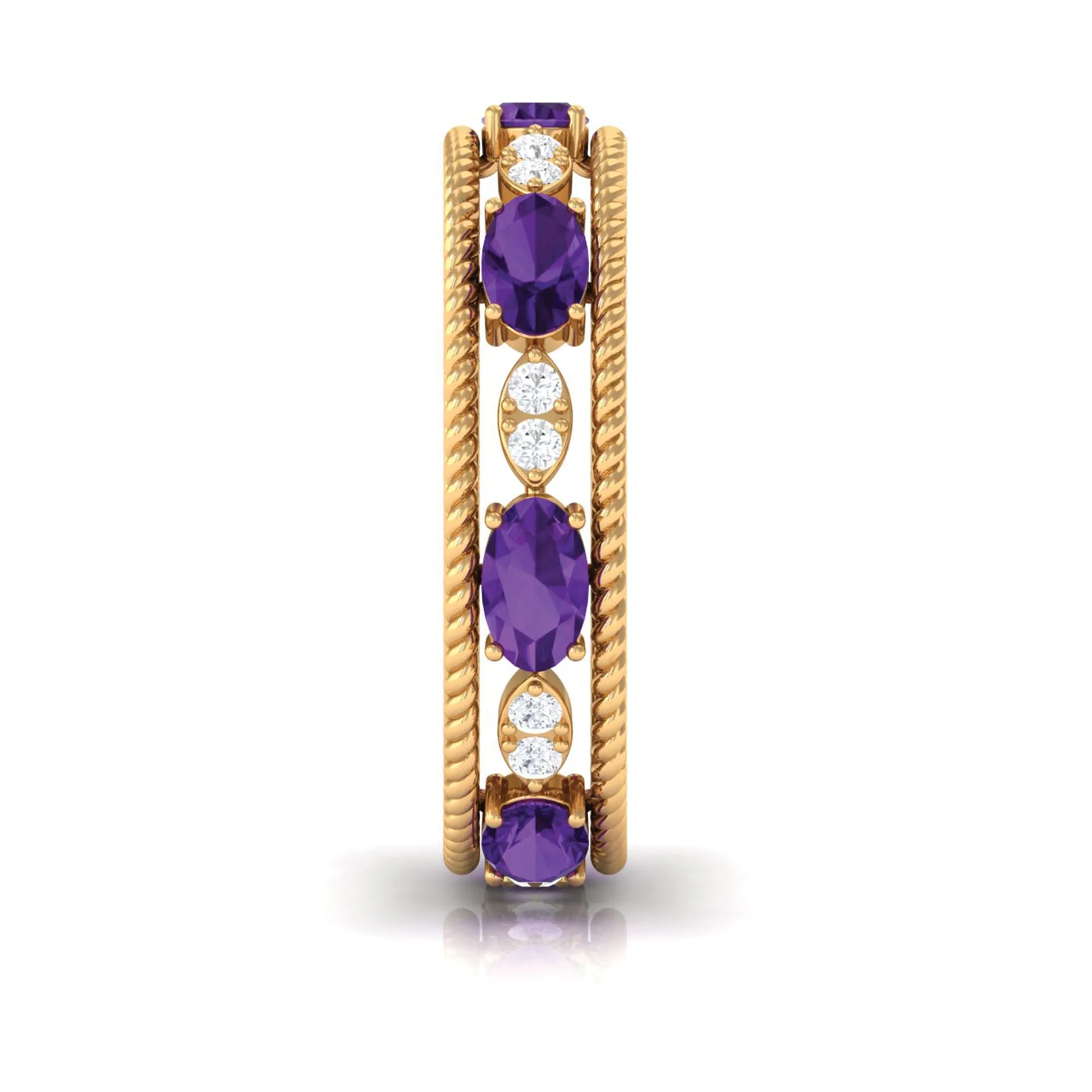 Real Amethyst and Diamond Eternity Band Ring