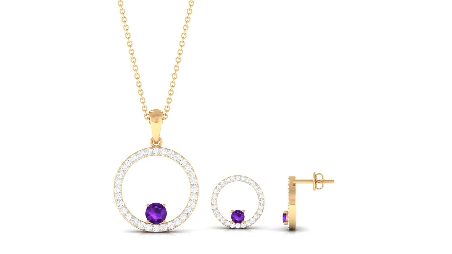 Real Amethyst and Moissanite Eternity Pendant Earrings Set