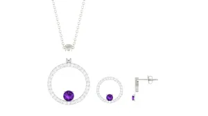 Real Amethyst and Moissanite Eternity Pendant Earrings Set