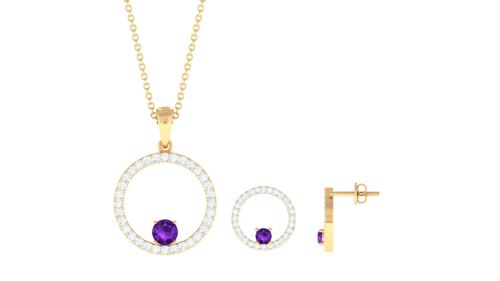Real Amethyst and Moissanite Eternity Pendant Earrings Set