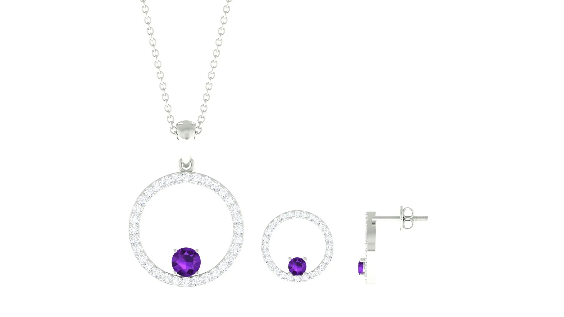 Real Amethyst and Moissanite Eternity Pendant Earrings Set