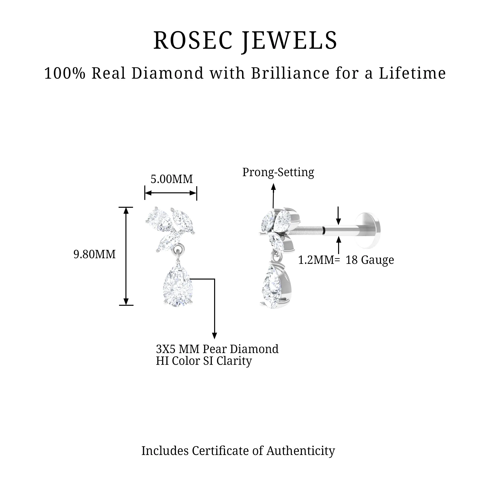 Real Diamond Teardrop Cartilage Earring