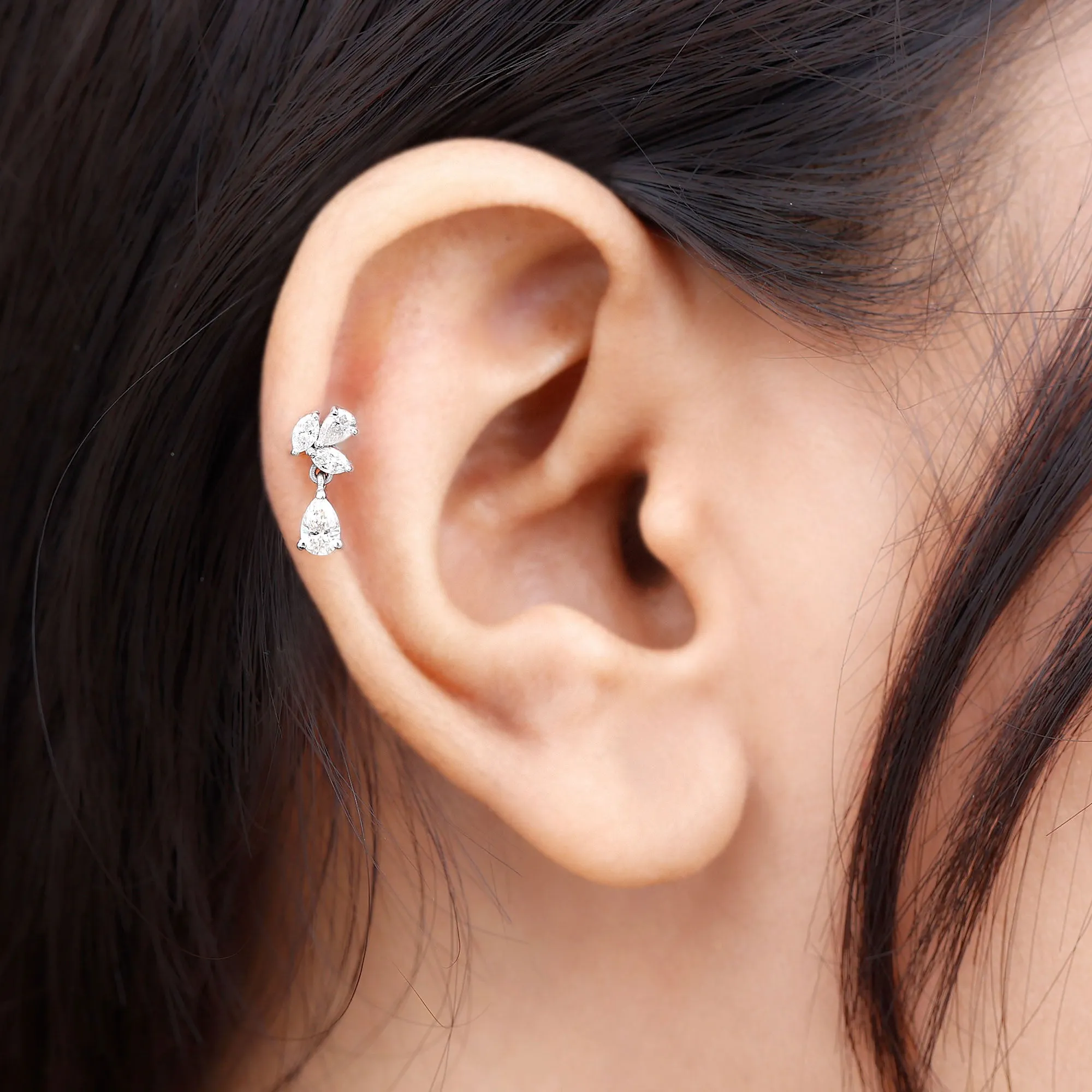 Real Diamond Teardrop Cartilage Earring