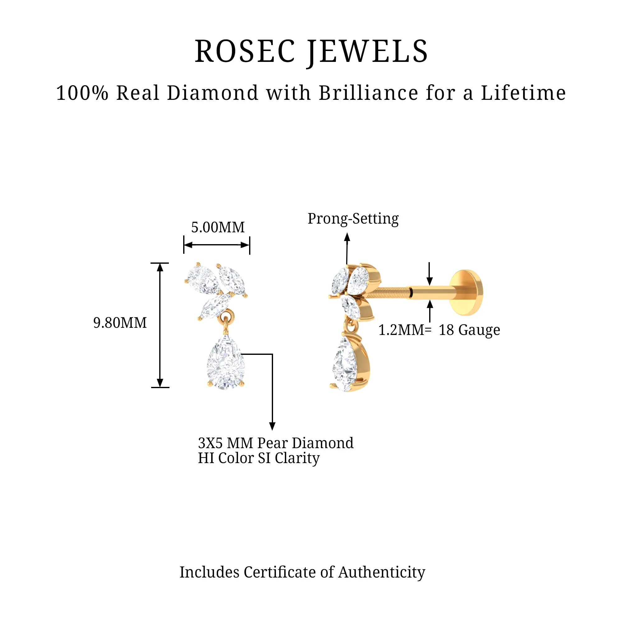 Real Diamond Teardrop Cartilage Earring