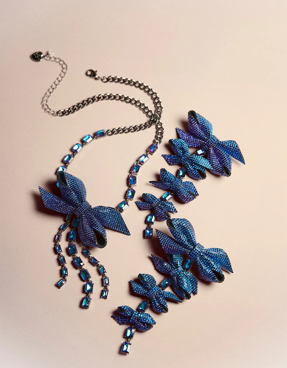 RECOLOR BOWS PAVE BOW Y NECKLACE BLUE