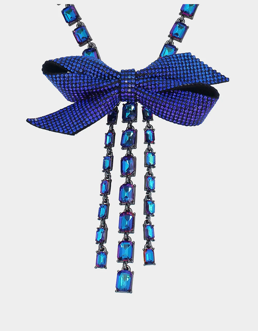 RECOLOR BOWS PAVE BOW Y NECKLACE BLUE