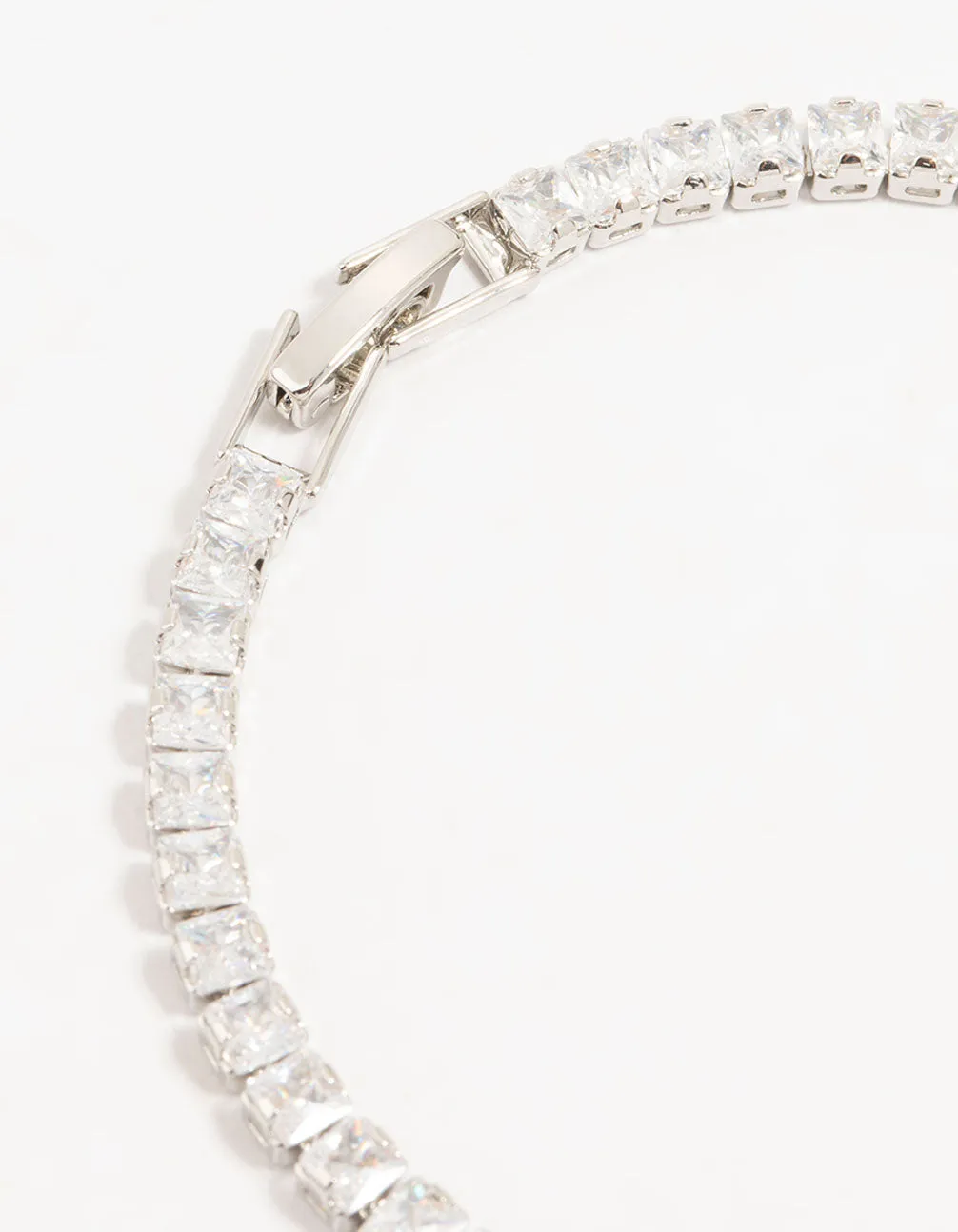 Rhodium Plated Cubic Zirconia Graduating Square Tennis Bracelet