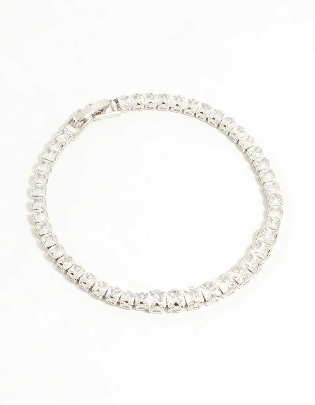 Rhodium Plated Cubic Zirconia Graduating Square Tennis Bracelet