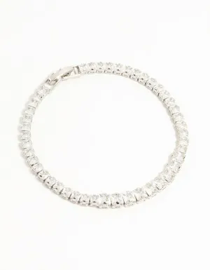 Rhodium Plated Cubic Zirconia Graduating Square Tennis Bracelet