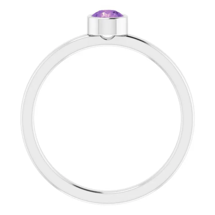 Rhodium-Plated Sterling Silver 4 mm Imitation Amethyst Ring