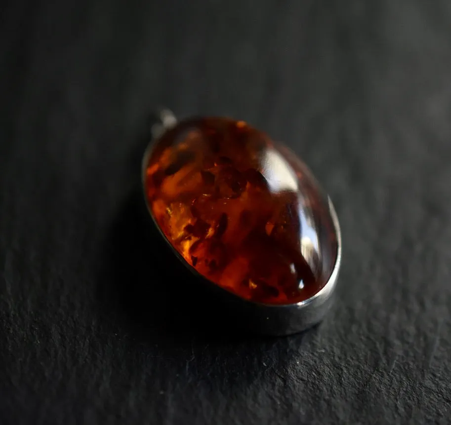 Rich Vintage Baltic Amber Silver Sterling 925 Pendant