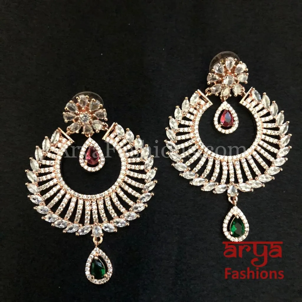 Rose Gold Statement Earrings/ CZ Indian Jewelry
