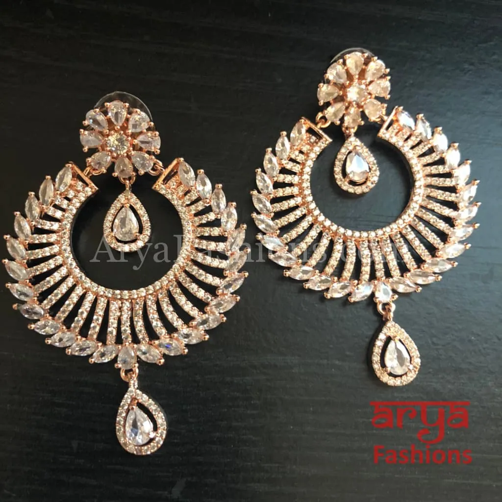 Rose Gold Statement Earrings/ CZ Indian Jewelry
