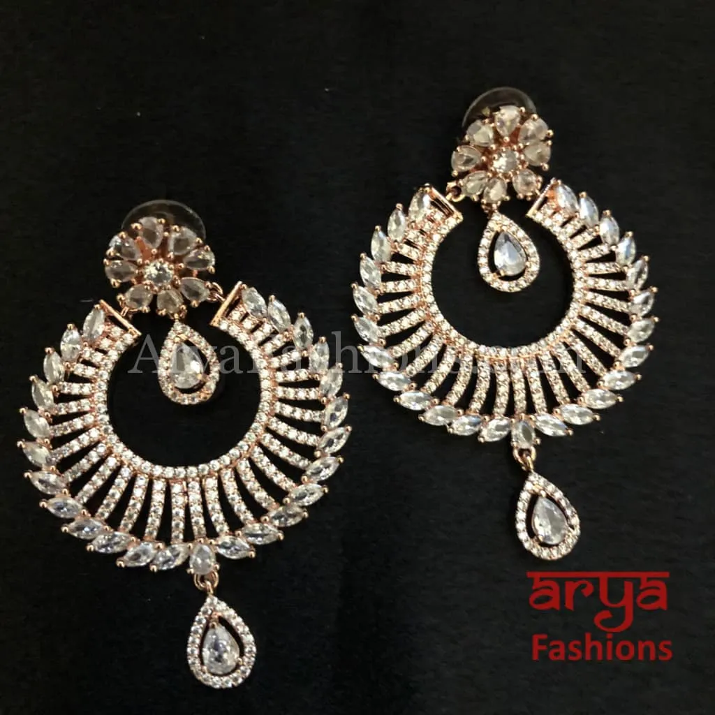 Rose Gold Statement Earrings/ CZ Indian Jewelry