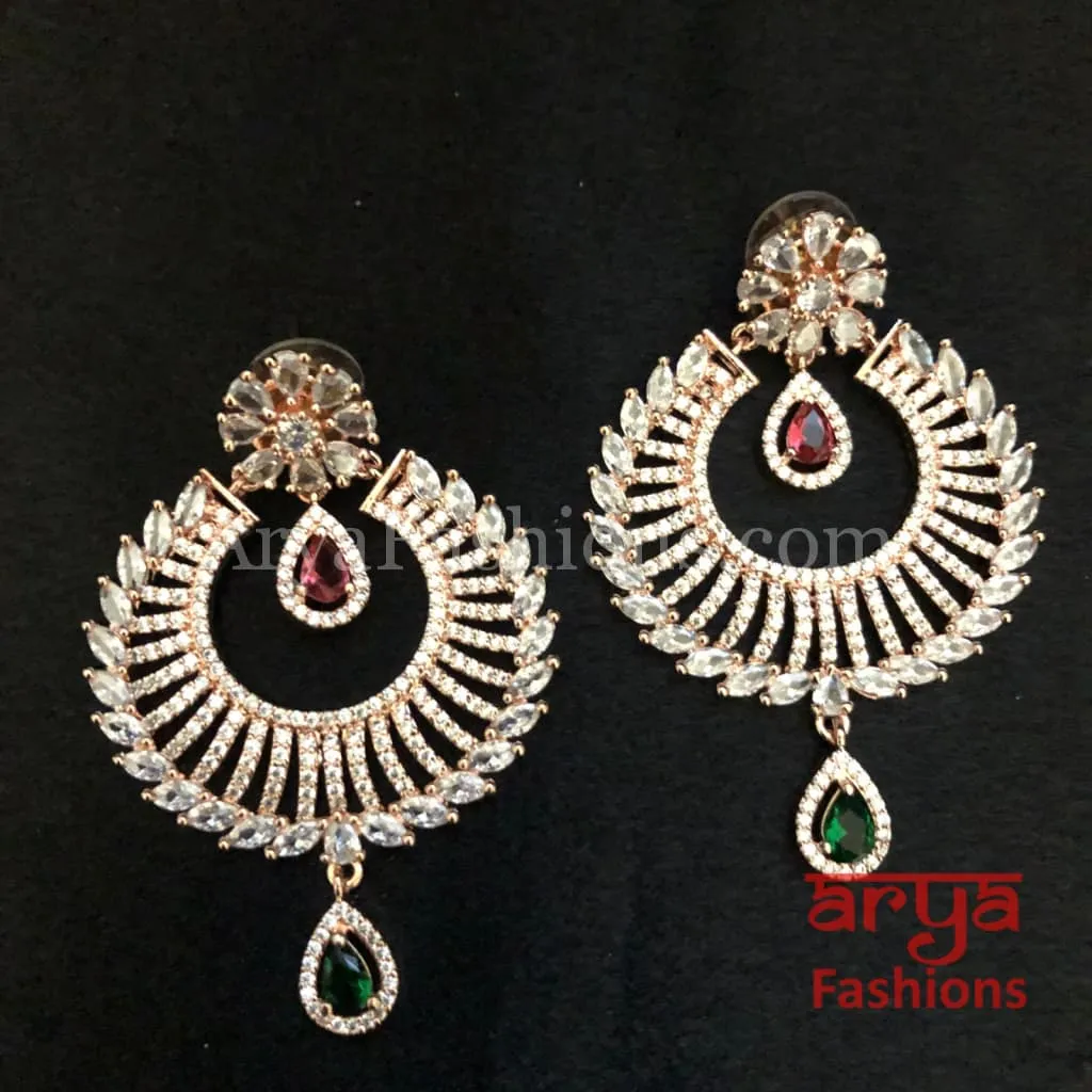 Rose Gold Statement Earrings/ CZ Indian Jewelry