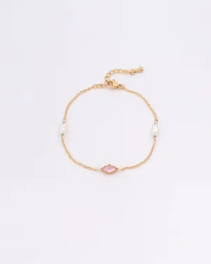 Rose Pink Zirconia and Pearl Bracelet