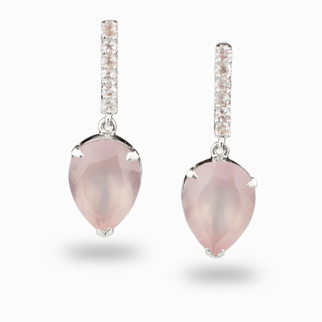 Rose Quartz & White Topaz Drop Earrings