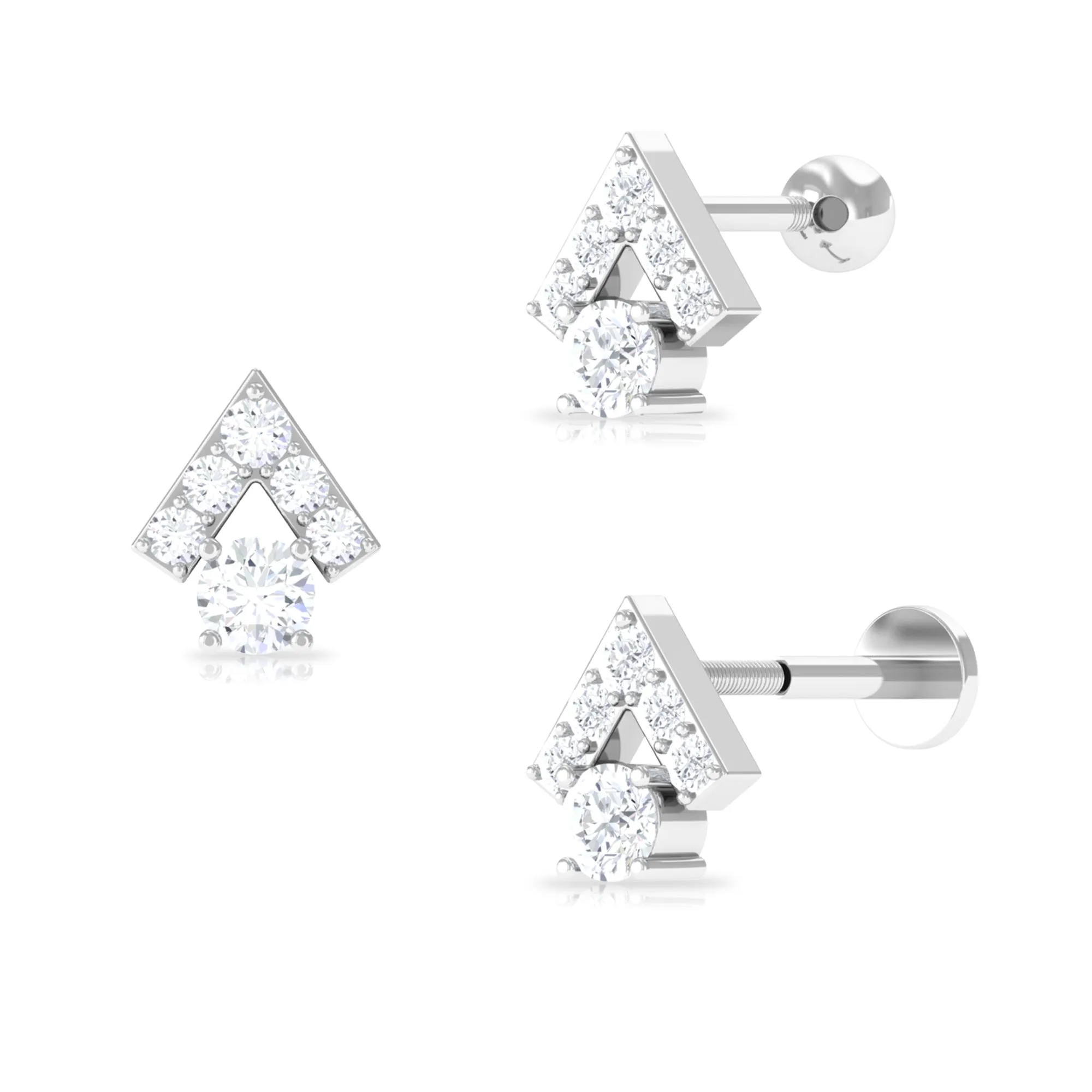 Round Certified Moissanite Triangle Helix Earring in Gold
