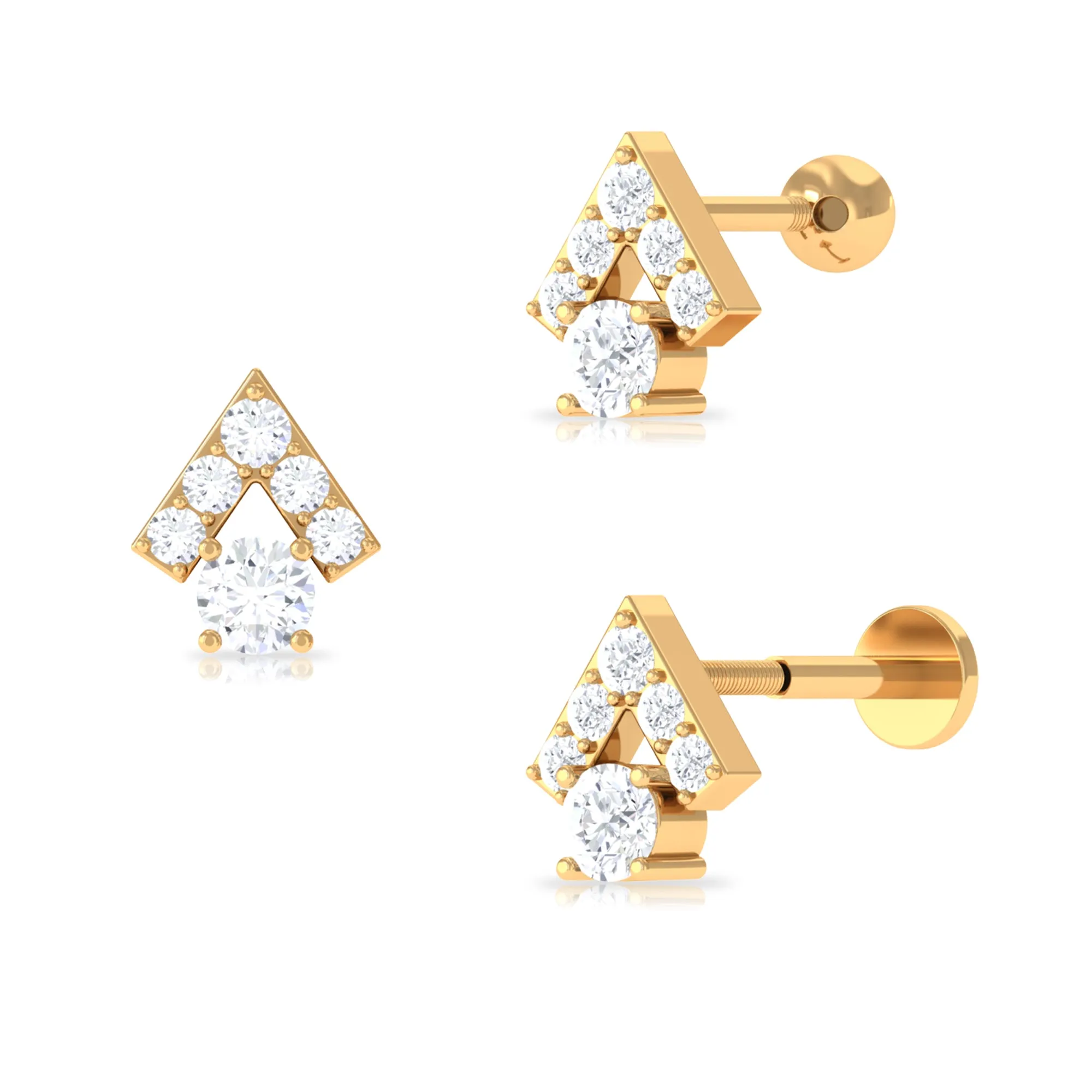 Round Certified Moissanite Triangle Helix Earring in Gold
