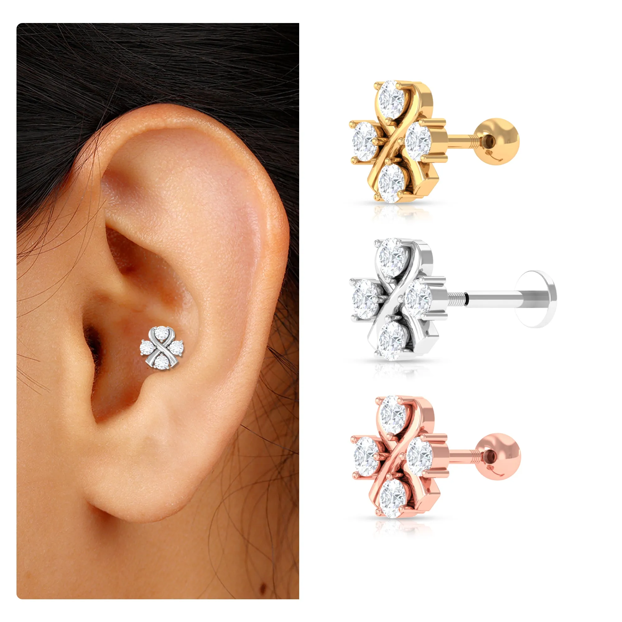 Round Certified Moissanite Unique Conch Earring