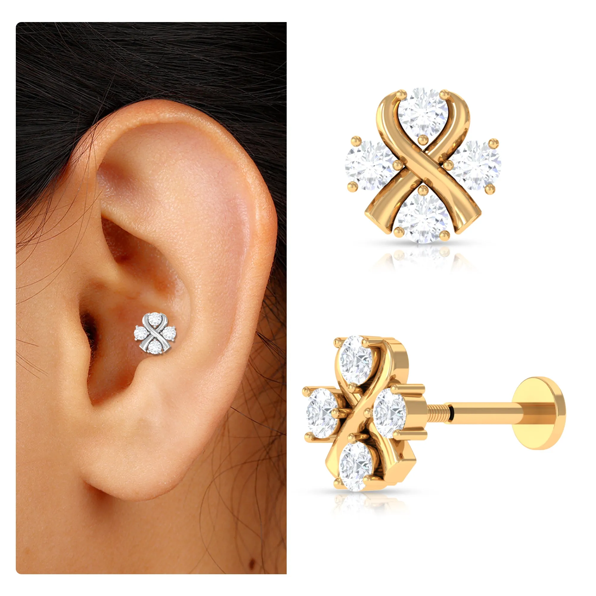 Round Certified Moissanite Unique Conch Earring