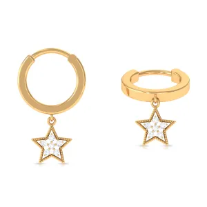 Round Diamond Star Drop Hoop Earring for Helix Piercing