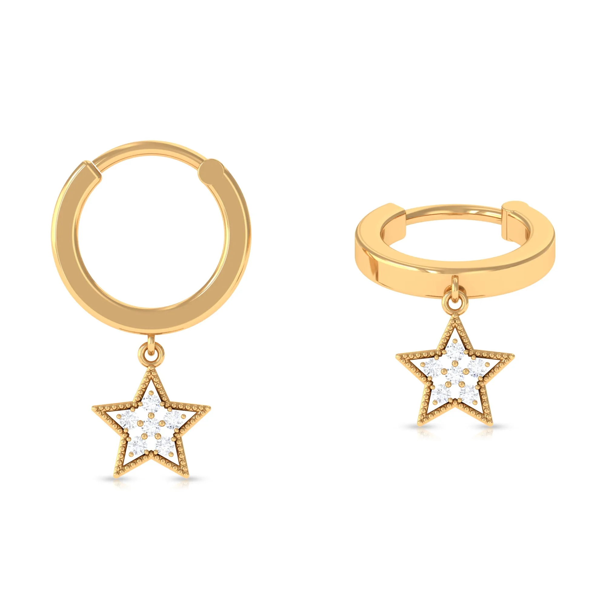 Round Diamond Star Drop Hoop Earring for Helix Piercing