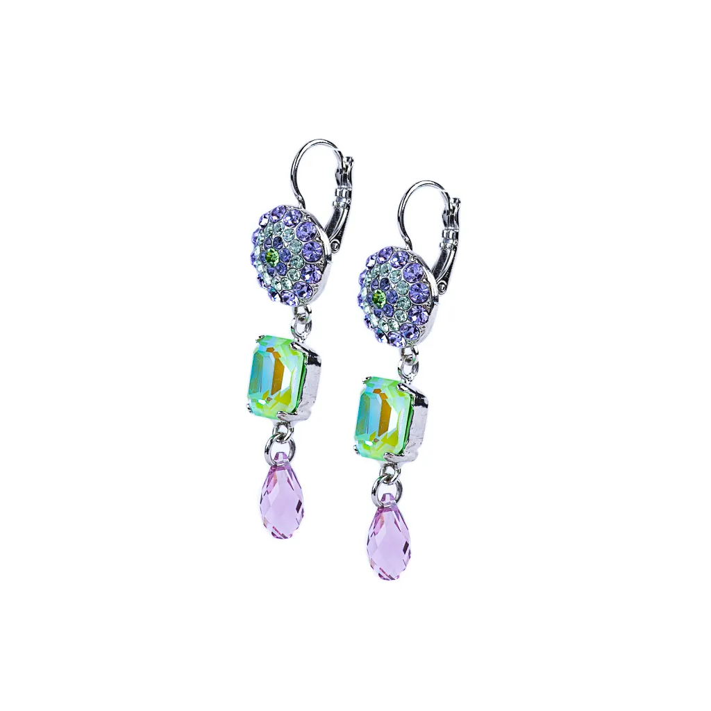 Round Pavé and Emerald Cut Leverback Earrings in "Matcha" *Preorder*