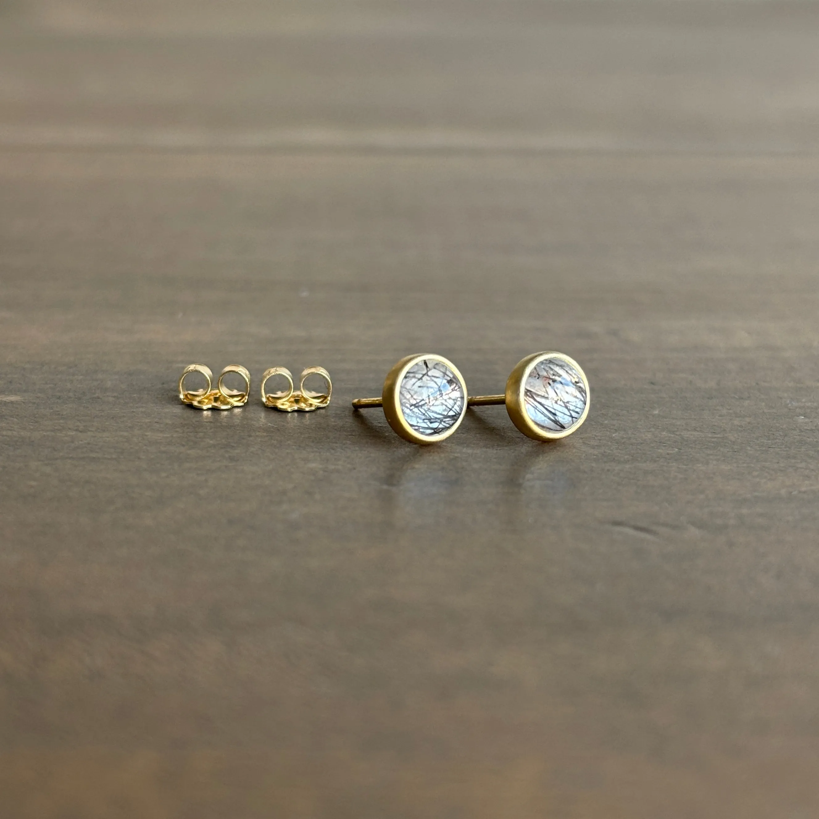 Round Tourmilated Quartz Stud Earrings