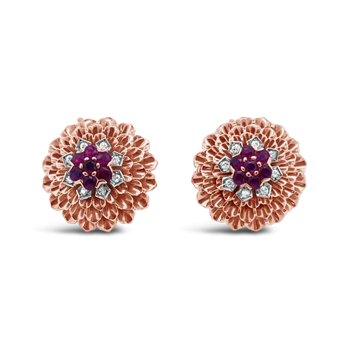 Ruby & Diamond Pin & Earrings Set
