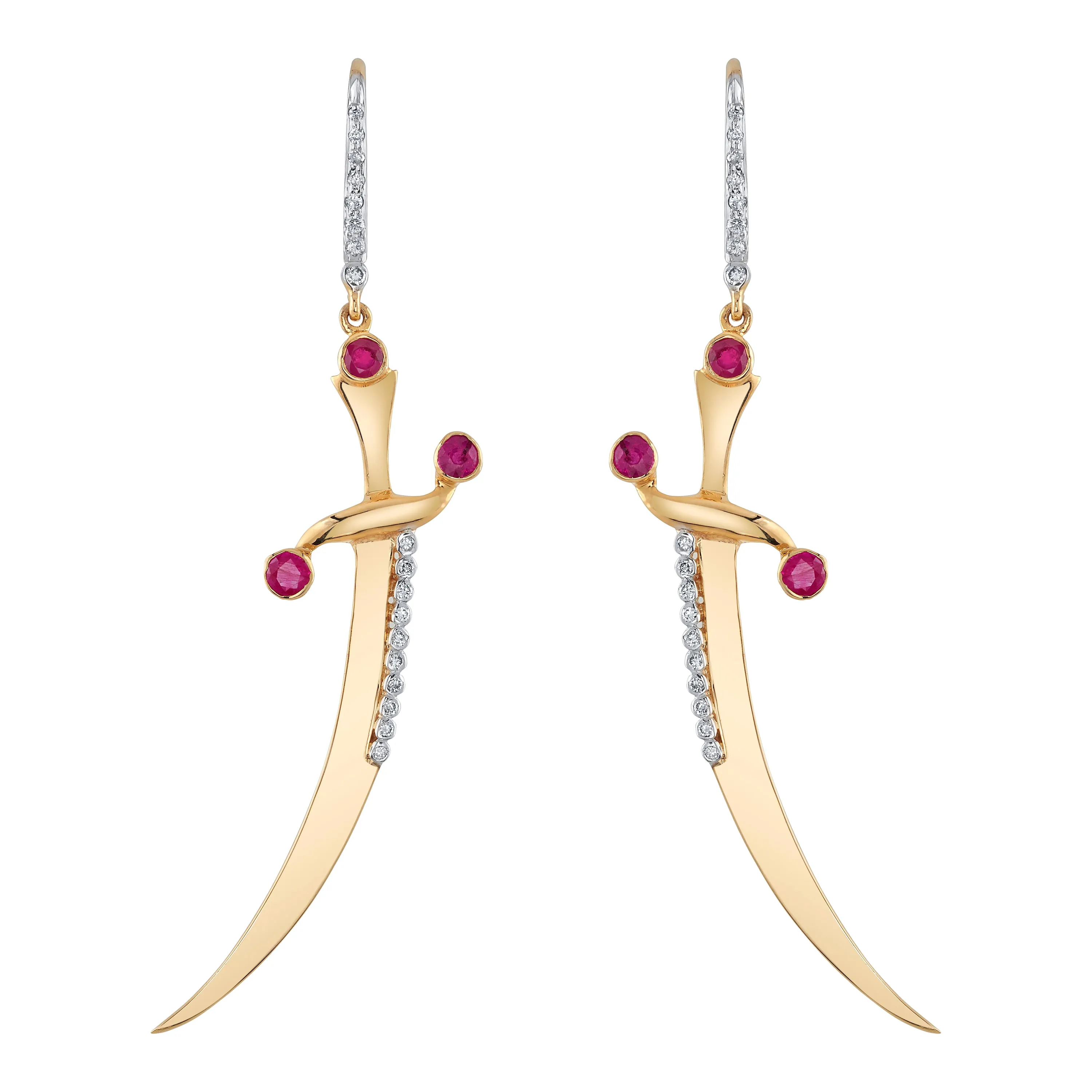Ruby Diamond Dagger Earrings