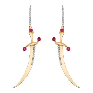 Ruby Diamond Dagger Earrings