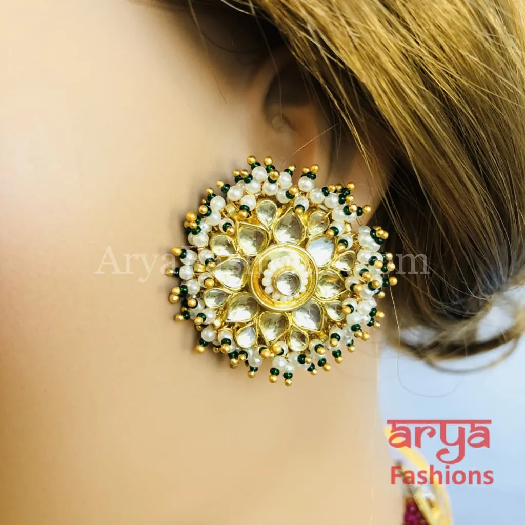 Ruby Kundan Pearl Choker with Stud Earrings