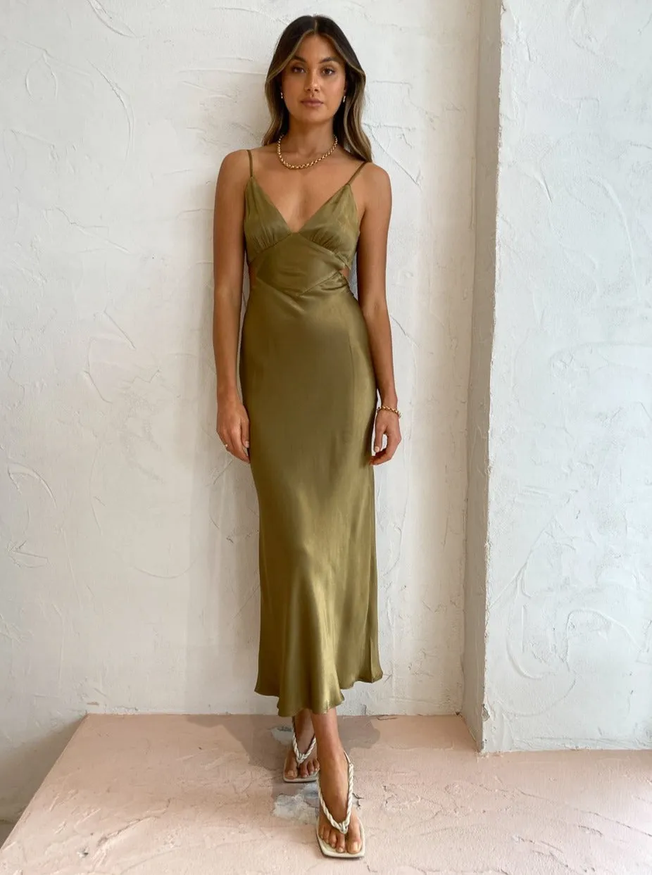 Shona Joy Alma Backless Midi Dress in Cumin