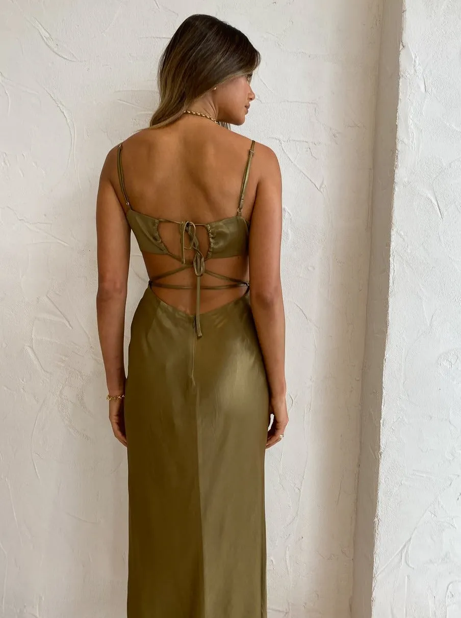 Shona Joy Alma Backless Midi Dress in Cumin