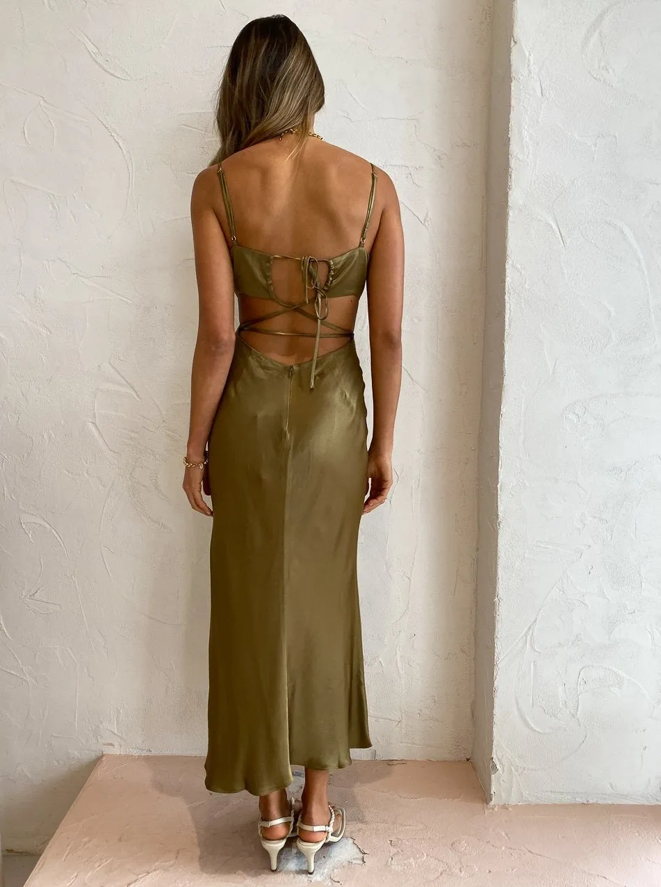 Shona Joy Alma Backless Midi Dress in Cumin