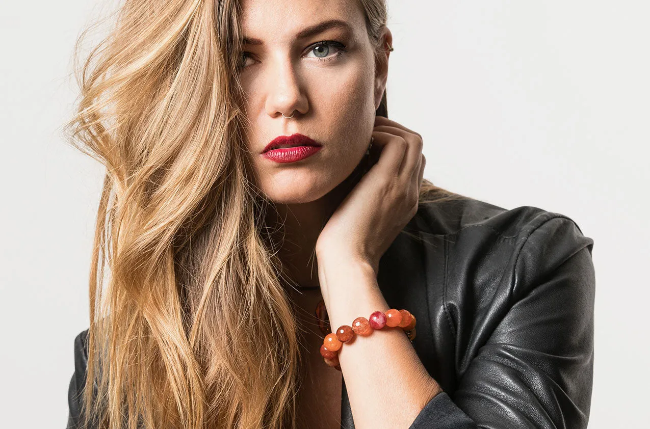 Silver & Stone. Orange Malay jade and silver bracelet
