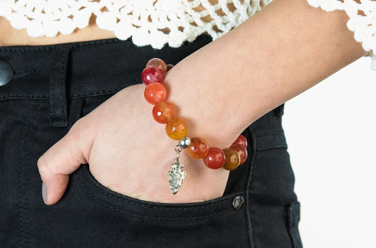 Silver & Stone. Orange Malay jade and silver bracelet