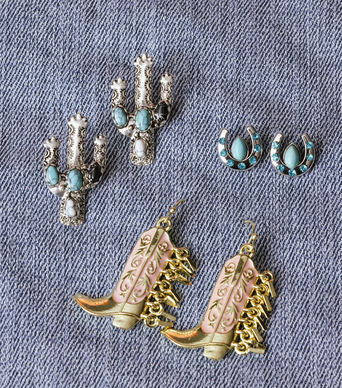 Silver Cactus with Stones Earrings Coastal Cowgirl