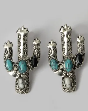 Silver Cactus with Stones Earrings Coastal Cowgirl