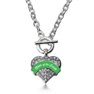 Silver Emerald Green Mom of the Bride Pave Heart Charm Toggle Necklace