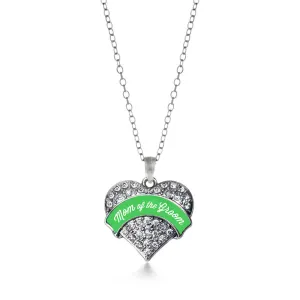 Silver Emerald Green Mom of the Groom Pave Heart Charm Classic Necklace